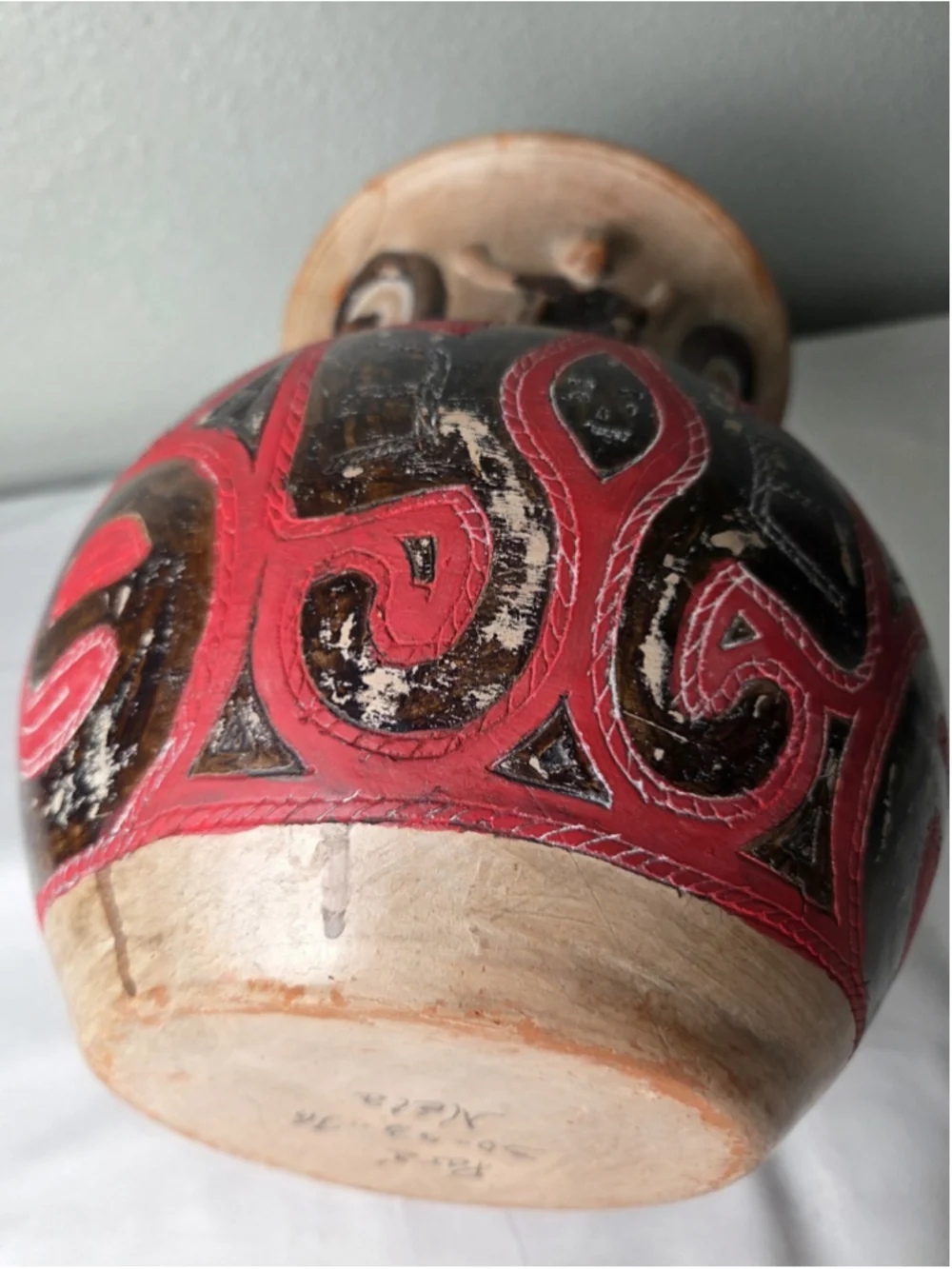 Marajoara Style Anthropomorphic Ceramic Vase Brazilian Amazon Folk Art Hand
